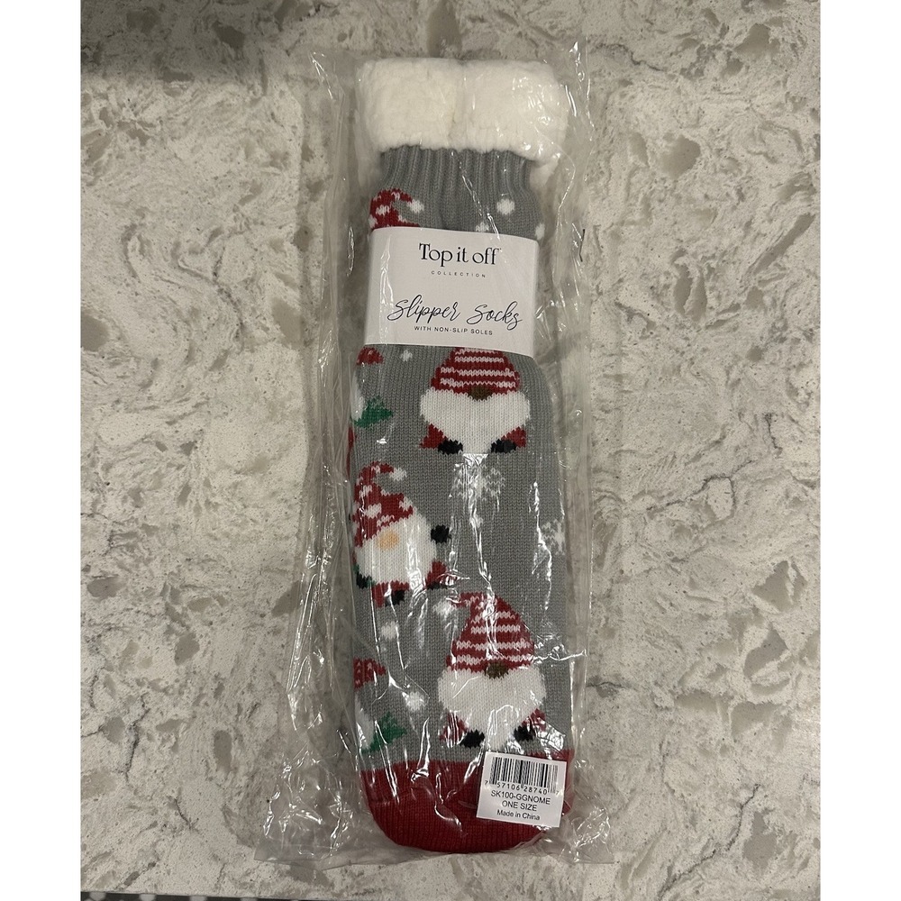 Top It Off Slipper Socks Santa Gnomes Soft